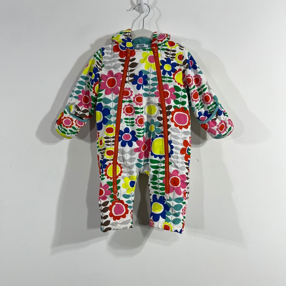 Baby Boden Floral Hooded Pram Suit Multi Color Fleece Lined Bunting 6-12 Months